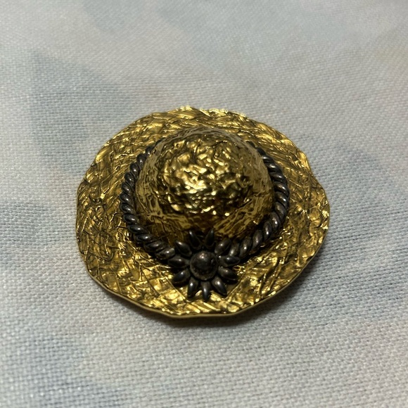 Vintage Premier Designs Silver Tone & Gold Tone Dress Up Sun Hat Pin Brooch - Picture 1 of 6